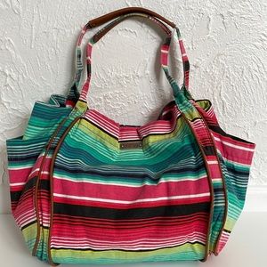 Roxy Stripes Spacious Snap Closure Tote Bag